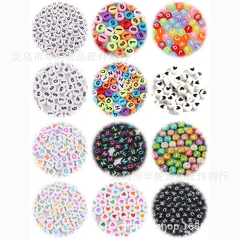 Acrylic alphanumeric round beads love loose beads flat beads handmade beaded bracelet necklace diy jewelry accessories