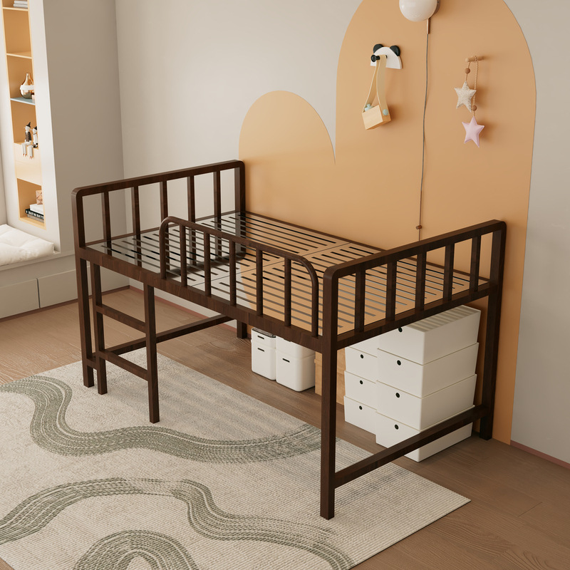 Walnut color stainless steel half-height bed + breathable bed board