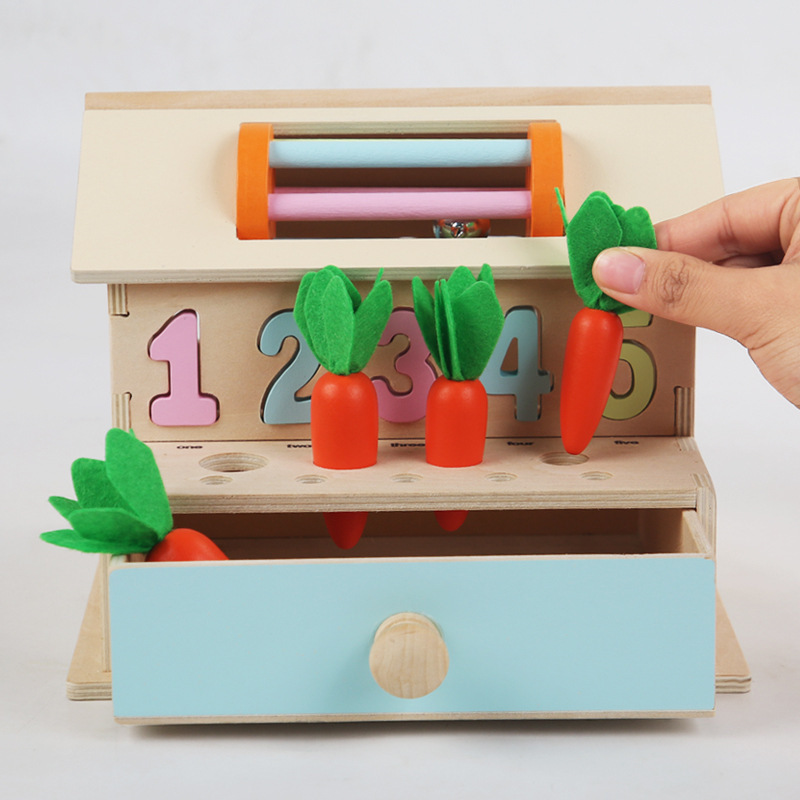 Amazon Baby Montessori Intelligence House Atrapa insectos y tira de zanahorias Junta de agarre de mano de pesca Educación temprana para niños Juguetes educativos de madera