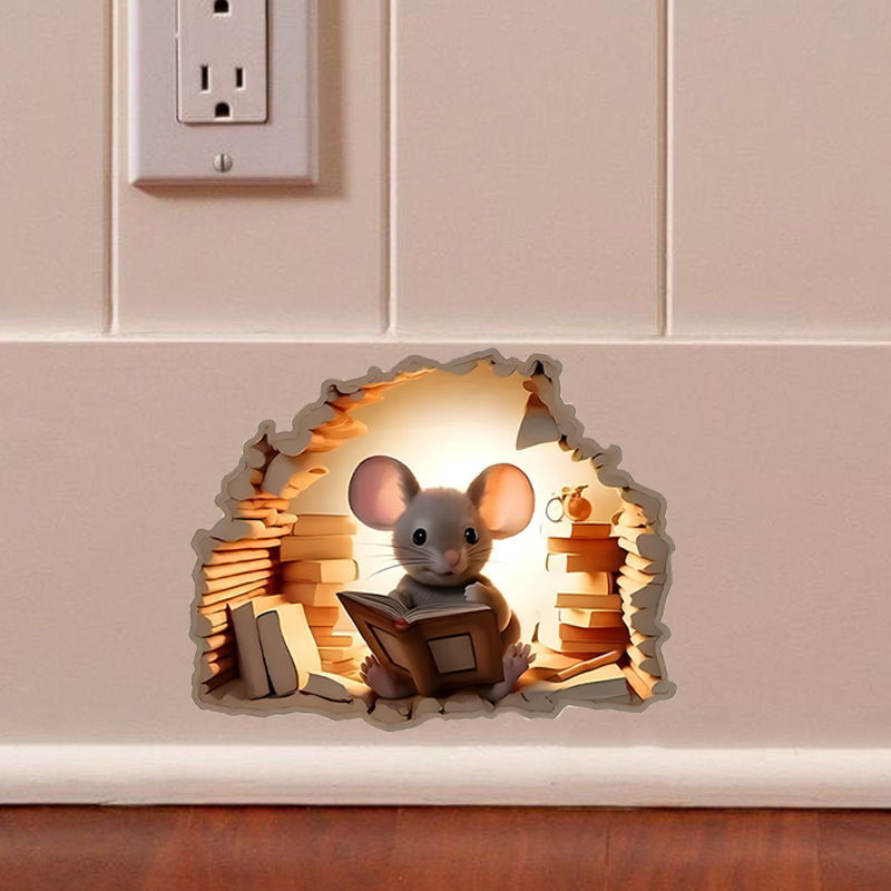 Grenzüberschreitender Verkaufsschlager: Cartoon-3D-Loch-Wandaufkleber für Treppenhausecke mit Mausschalter aus PVC_voghion.com