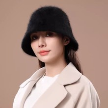 兔毛帽女大头围显脸小水桶帽韩版遮脸保暖女款时尚秋冬兔毛帽子
