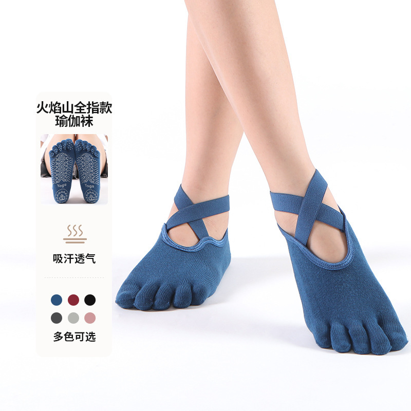 Cross-Border Hot-Selling Yoga Socks Cotton Five-Finger Socks Cross-Strap Non-Slip Socks Floor Socks Pilates Fitness Split-Toe Socks