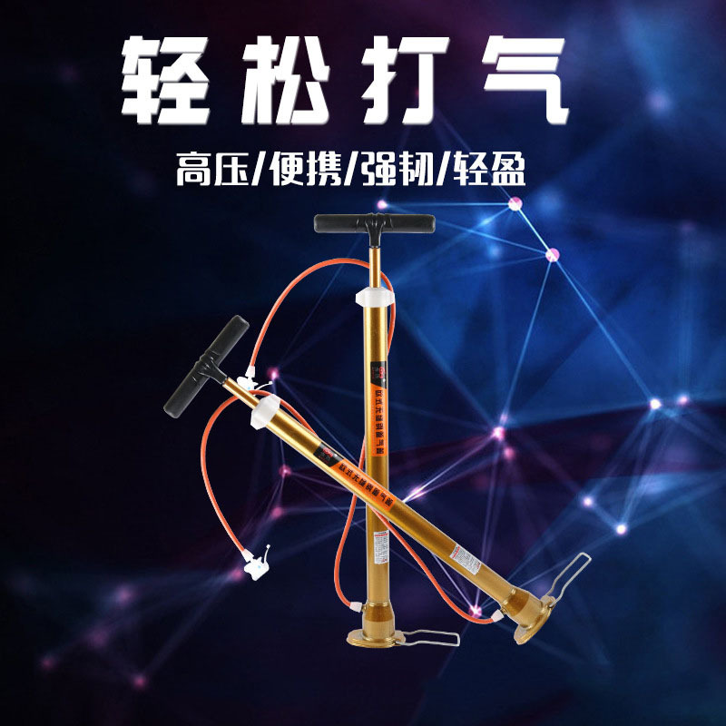钢管自行车的打气筒高压打气筒两用打气筒金色内置高压包充气泵