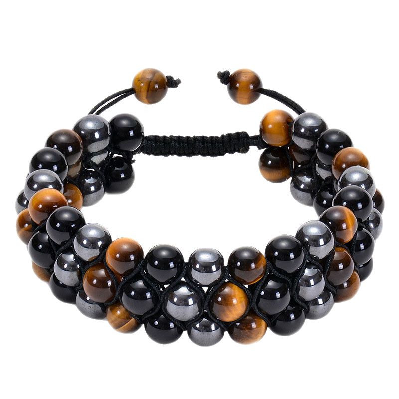 Jewelry Wholesale: Tiger Eye Stone, Magnet, Black Stone Mixed Double-Layer Braided Bracelet, New Cross-Border Product, Direct From_voghion.com