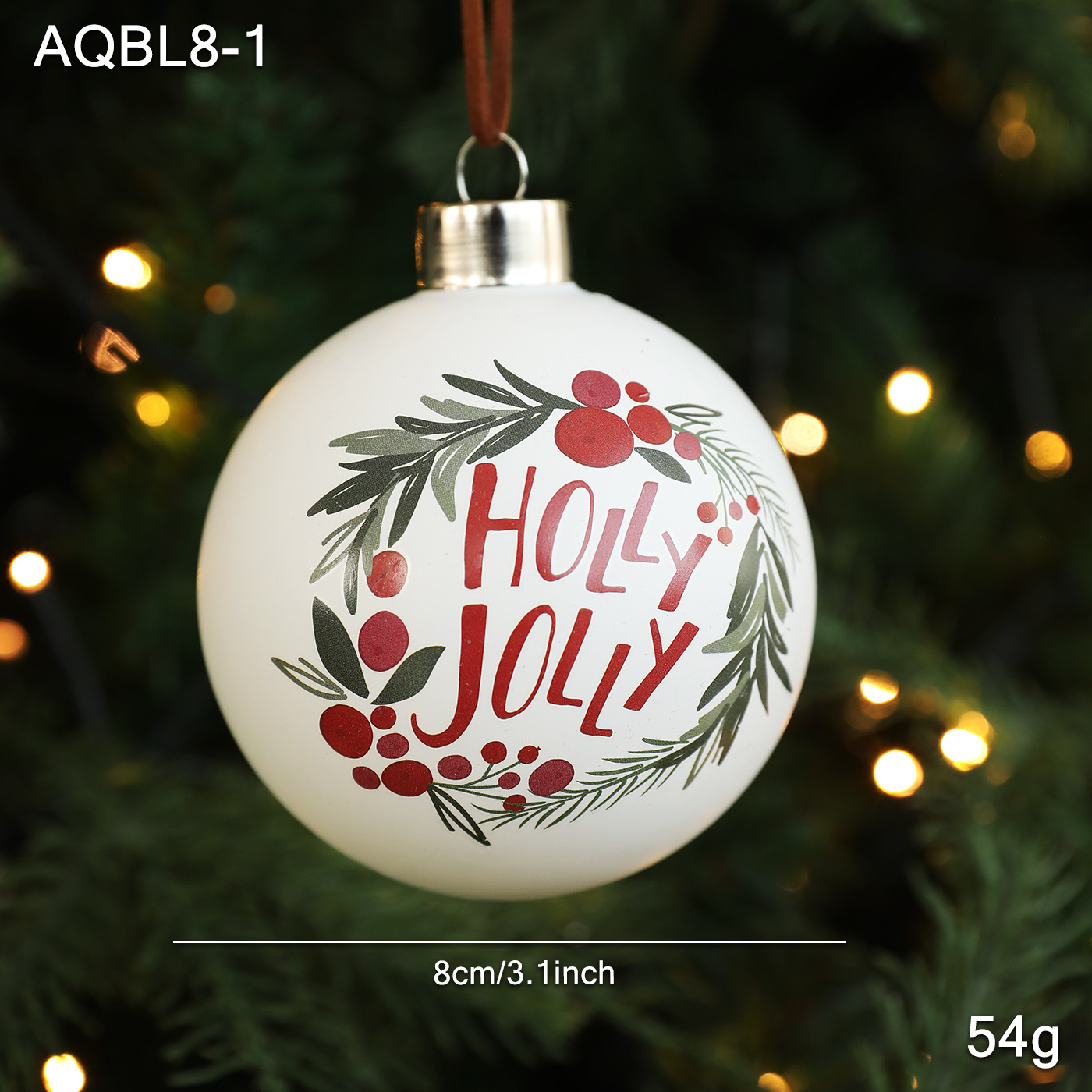 8CM bola de vidrio blanco impresa en color bola colgante árbol de Navidad decoración decorativa colgante de bola hueca decoración festiva