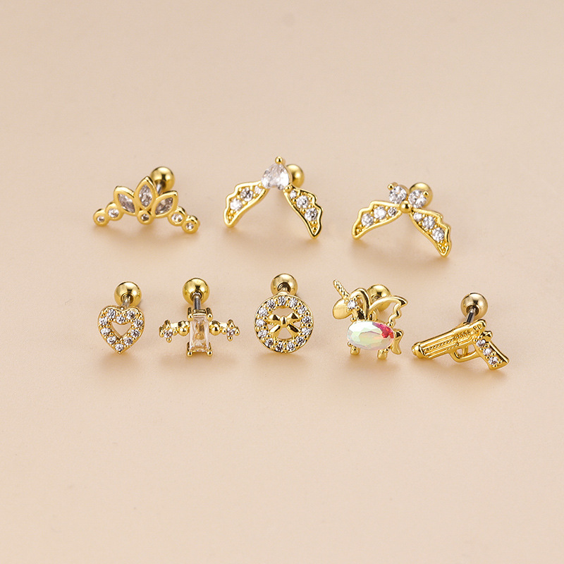 Fashion Heart Shape Unicorn Copper Plating Zircon Ear Studs 1 Piece display picture 2