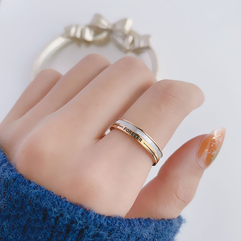 Simple Style Plaid Butterfly Bow Knot Titanium Steel Inlaid Shell Zircon Rings