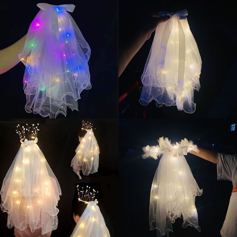 New luminous toys stall wholesale net red photo props tassel crown with pearl colorful luminous yarn