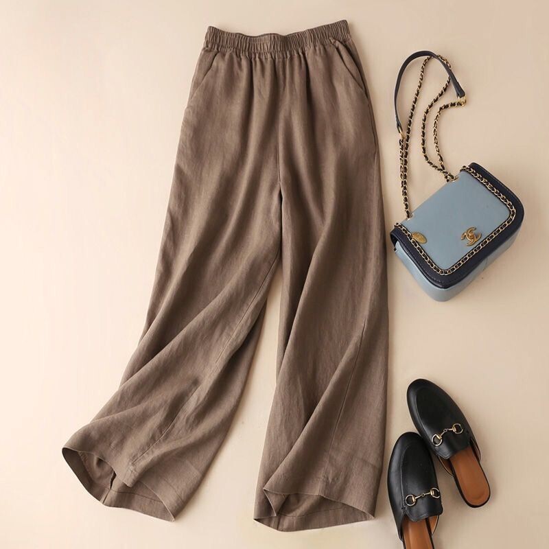 Asian Cotton Wide Leg Pants Solid Color Women's Summer New Arrival Nine-point Draping Big Leg Casual Pants Women's Cotton and Linen Loose Pants for Women