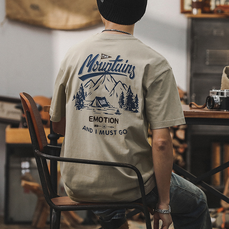 American Mountain Style Outdoor Heavyweight T-Shirt Men's Short-Sleeved Summer Loose Large Size Retro T-Shirt Men's Trendy Brand Men's Top t American Mountain Style Outdoor Heavyweight T-Shirt Men's Short-Sleeved Summer Loose Large Size Retro T-Shirt Men's Trendy Brand Men's Top t