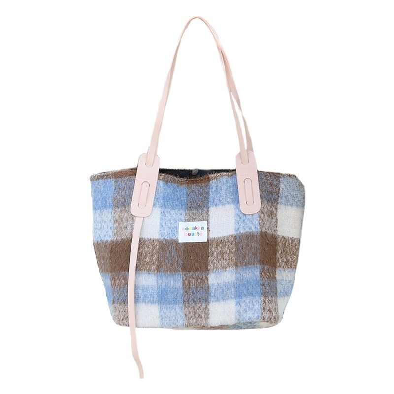 31295 Maillard bolso a cuadros de gran capacidad bolso de hombro de cercanías de las mujeres estilo de lana 2023 otoño e invierno nuevo bolso de las mujeres