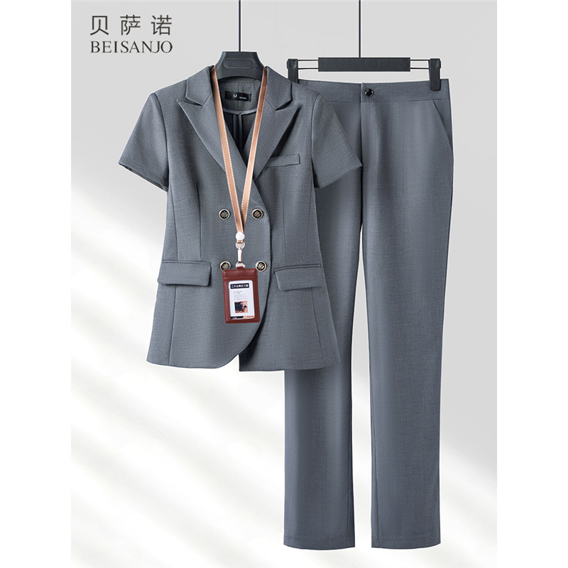 职业西装套装女短袖夏季薄款气质酒店前台工装珠宝店美容院工作服