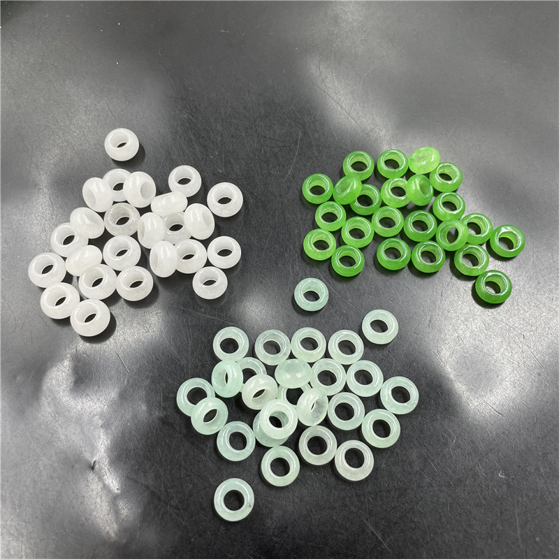 DIY jewelry accessories large hole white jade circle ring loose beads light pea green jade spacer beads spacer