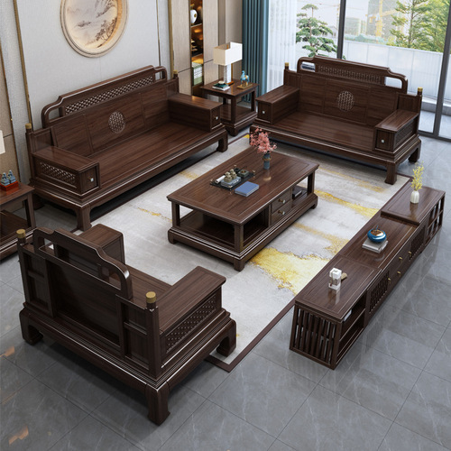 新中式乌金木沙发组合中国风大小户型客厅配套贵妃茶几实木家具