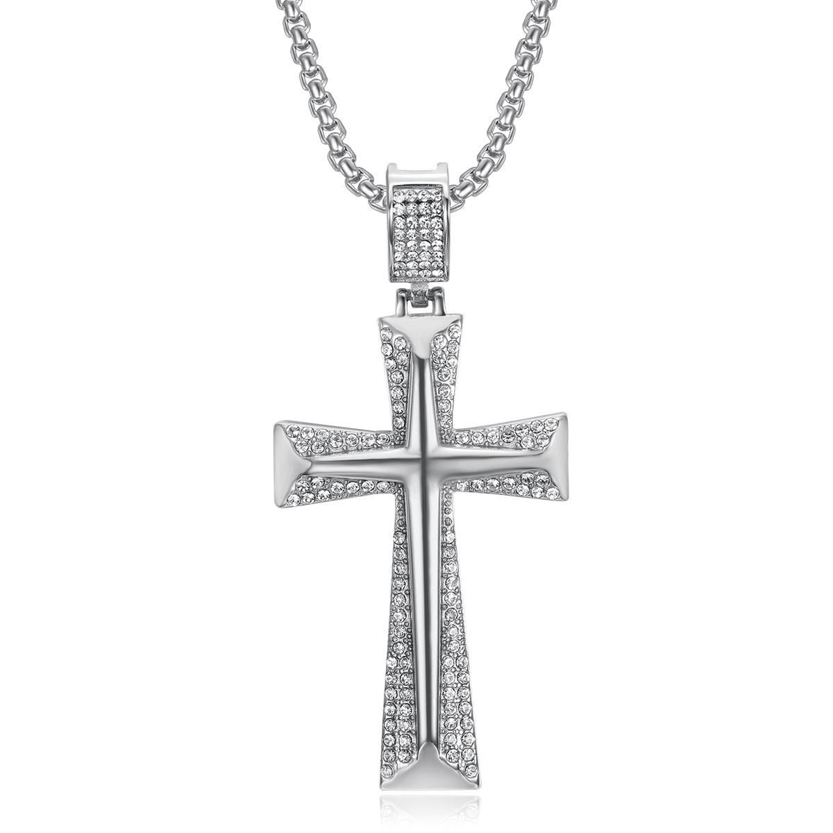 Men's Gender Plating Design Hip-Hop Cross Titanium Steel Plating Rhinestones 18K Gold Plated Men's