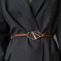 新款真皮細腰帶女士GD女款幾何五金扣時尚百搭裙子皮帶女工廠