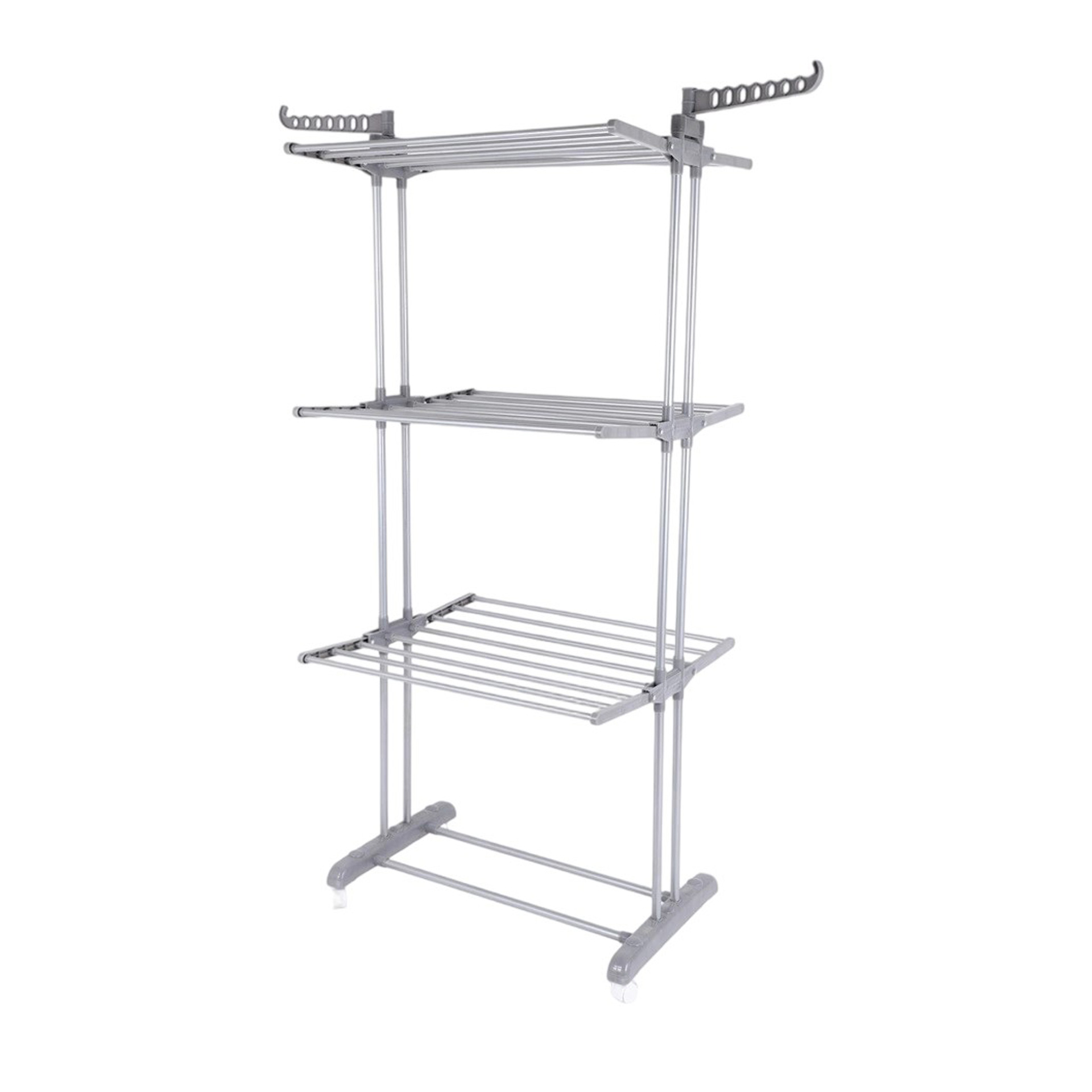 Estante metálico doble para secar ropa, de pie, multifuncional, plegable en forma de alas, disponible para envío transfronterizo.