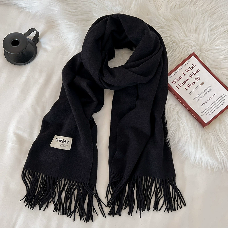 Scarf knitted, solid velvet cashmere look, 200×70 cm, thickened Korean demi‑season