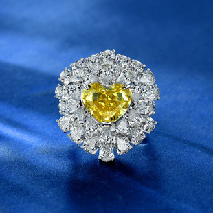 Shipei Jewelry Heart-shaped 10*12 Ice Flower Cut High Carbon Diamond 10 karat Full Diamond Ring 5-9# Yellow Red Blue Green