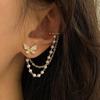 Silver needle, earrings, zirconium, chain from pearl with tassels, ear clips, silver 925 sample