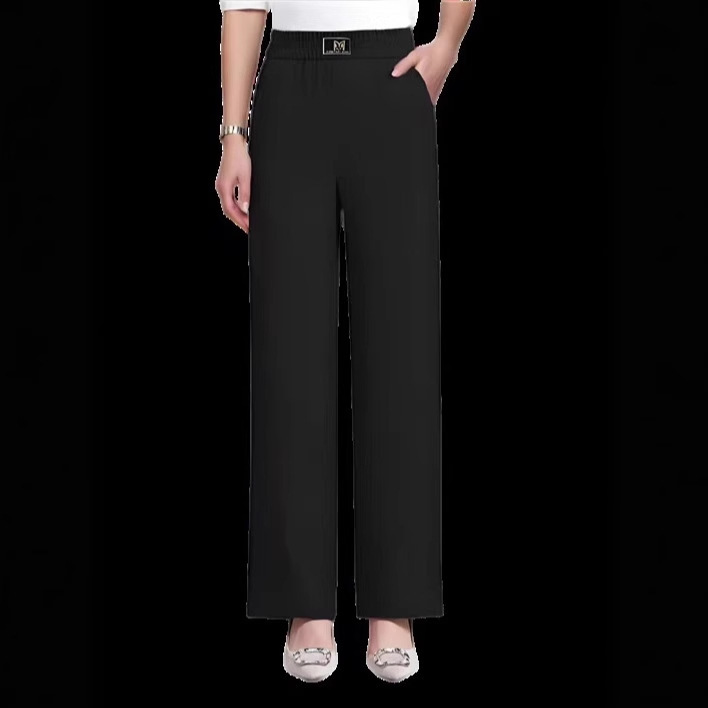 Wide-Leg Casual Pants Cross-Border European and American Women's Trousers Colorful Elastic Waist Straight Pants Commuting Amazon Mid-Waist Pants Wide-Leg Casual Pants Cross-Border European and American Women's Trousers Colorful Elastic Waist Straight Pants Commuting Amazon Mid-Waist Pants