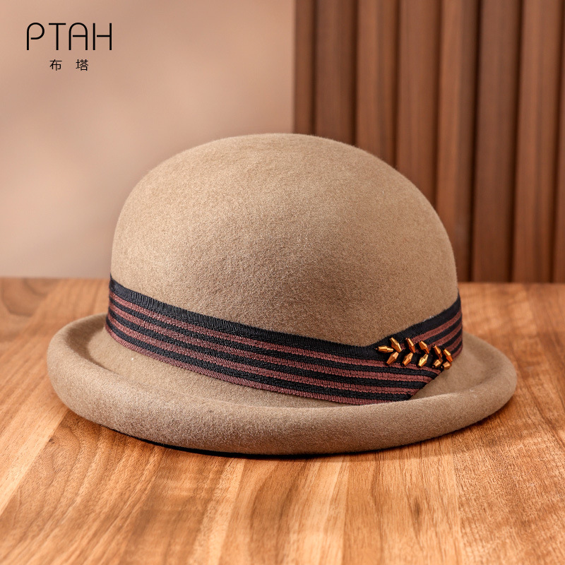 布塔帽子女秋冬羊毛呢英伦时尚百搭复古秋冬季羊毛礼帽PT1406