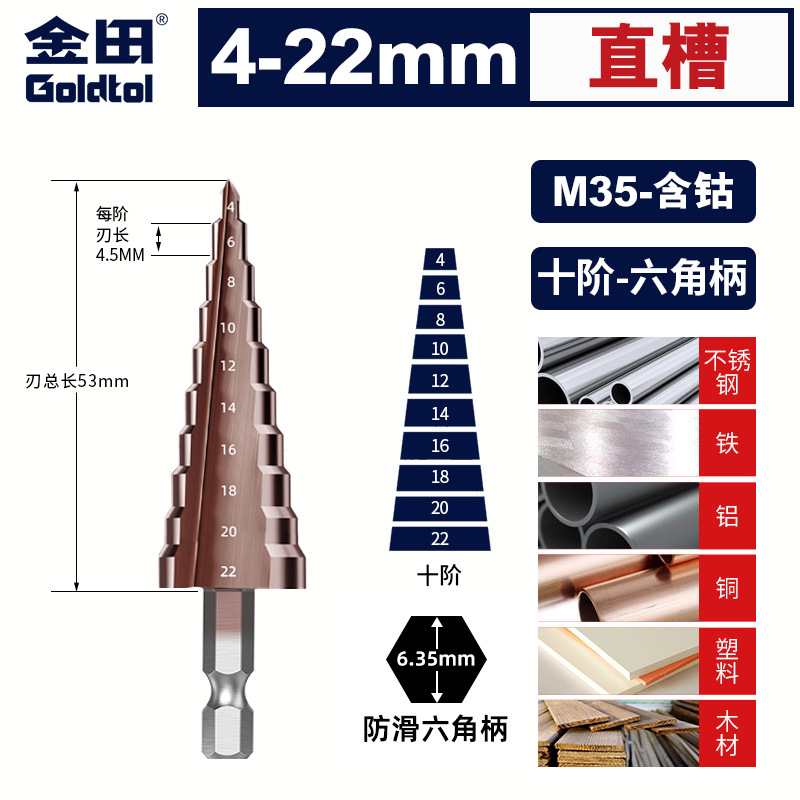 Jintian Pagoda broca agujero reamer perforación de acero inoxidable metal escalón especial de alta dureza broca de mano rotativa