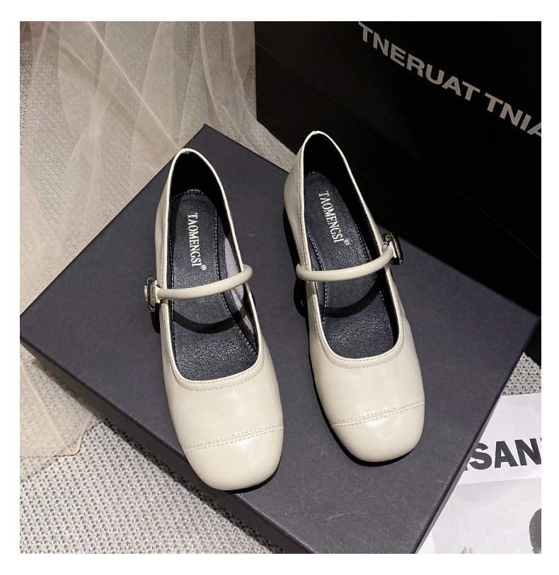 Giày Mary Jane nữ mũi vuông miệng nông, đế bằng mềm, gót trong 3–6 cm — Bạc (kiểu đế bệt), Bạc (tăng bên trong), Màu trắng (kiểu đế bằng), Màu trắng (tăng bên trong) chi tiết 33