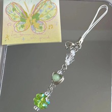 原创手作四叶草蓝色系绿色系手机链钥匙挂件小短链挂绳百搭爱心