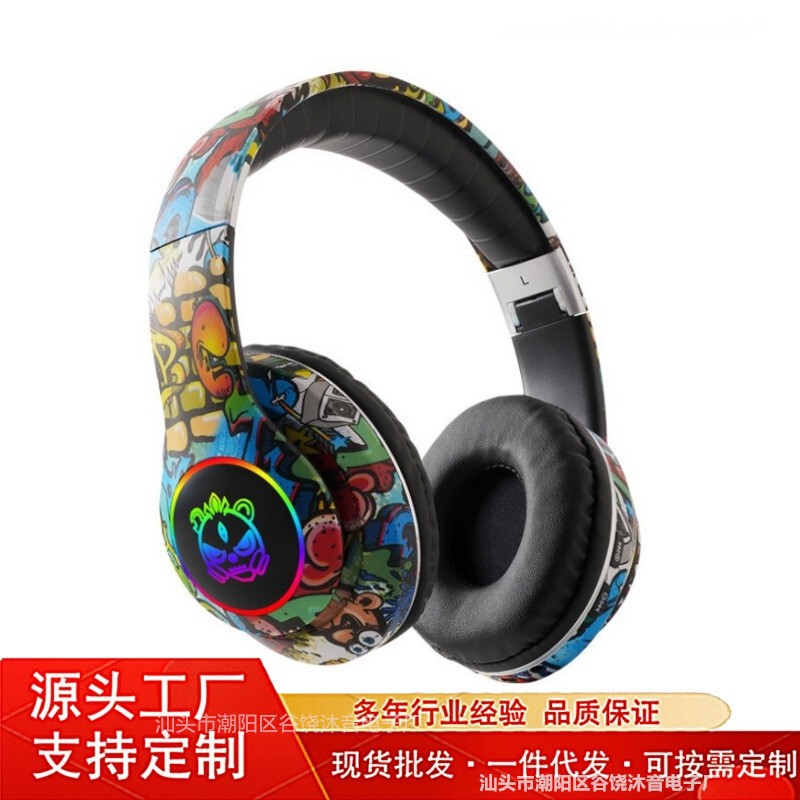 Explosions National Tide Graffiti Children's Wireless Bluetooth Headset Headset Noise Reduction All-inclusive Ear Mobile Phone Sports Game Headset