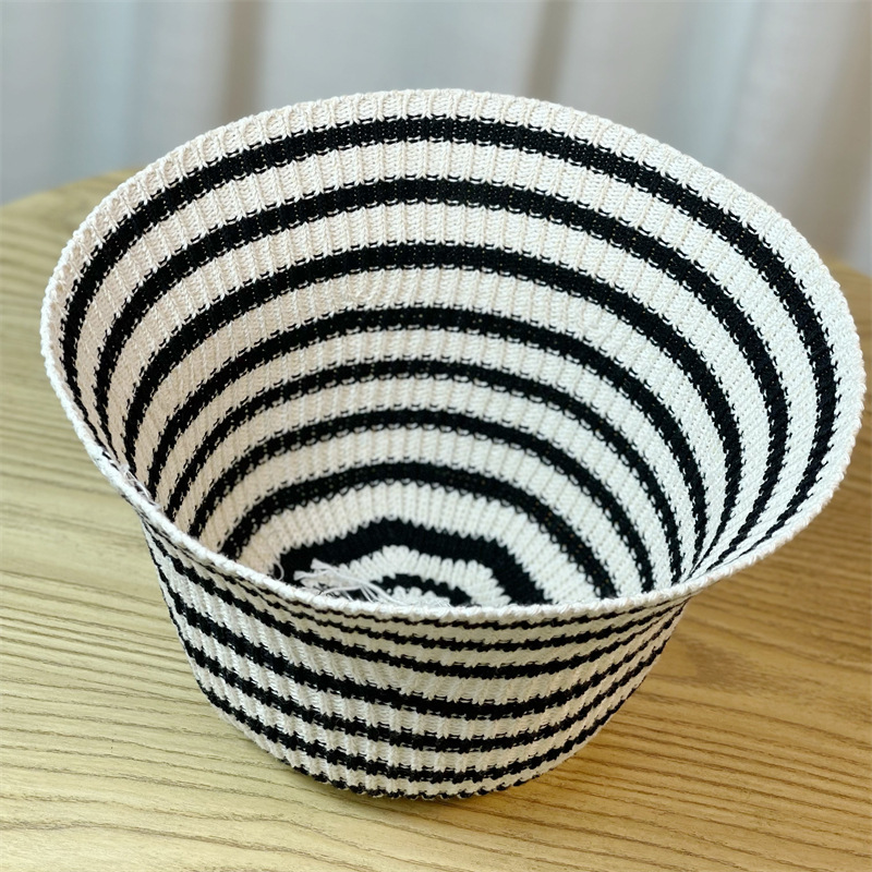 New Hat for Women's Casual Shopping Striped Fisherman Hat, Korean Version, Fashionable and Versatile Knitted Round Top Basin Hat, Foldable and Trendy_voghion.com