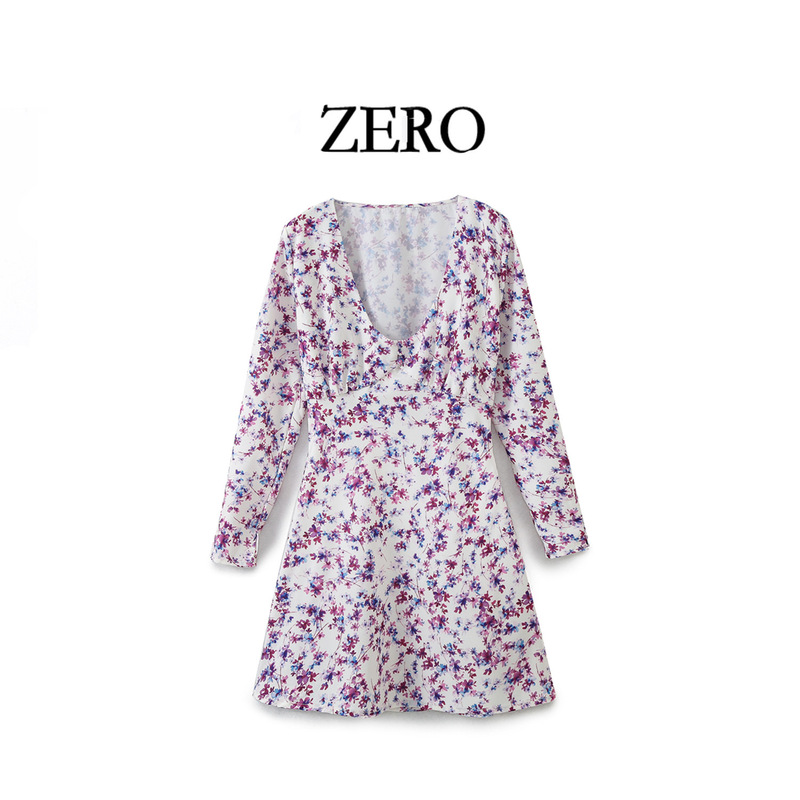 Zero Homemade European and American Style Versatile New Women's Silk Satin Texture Printed Mini Dress