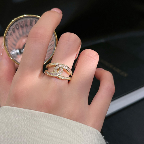 Temperament zircon open ring female niche design high-end light luxury index finger ring ins 2024 new trend
