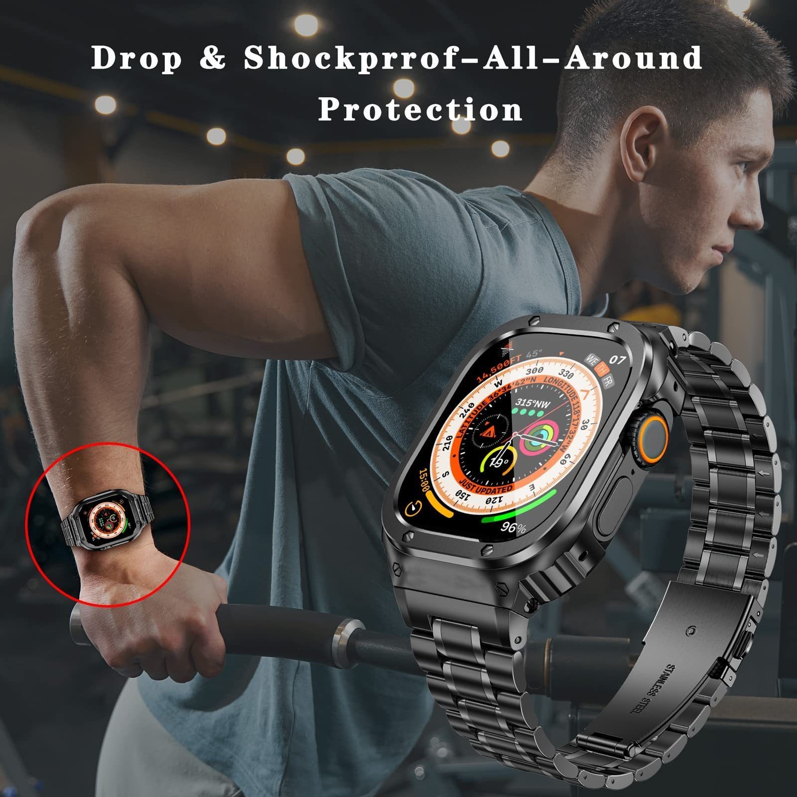 Para 42 Apple Watch S10/5/6/7/8/Utra cinco baht 46 correa de acero de una pieza caja protectora correa 49mm