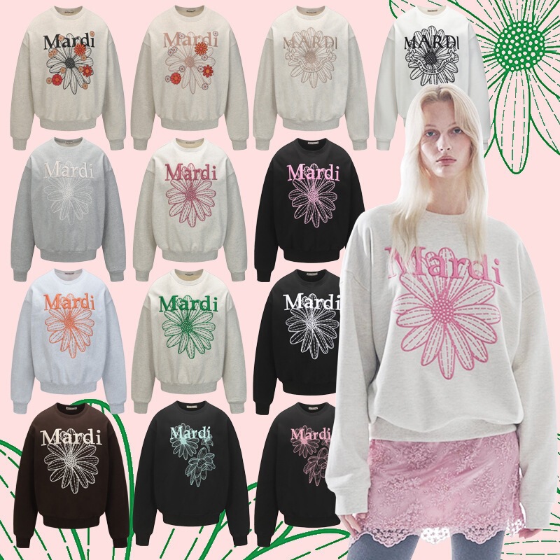 Korean version 2025 new mardi sweatshirt for women, same style as Kim Go-eun, round neck, embroidered with small daisy print Korean version 2025 new mardi sweatshirt for women, same style as Kim Go-eun, round neck, embroidered with small daisy print