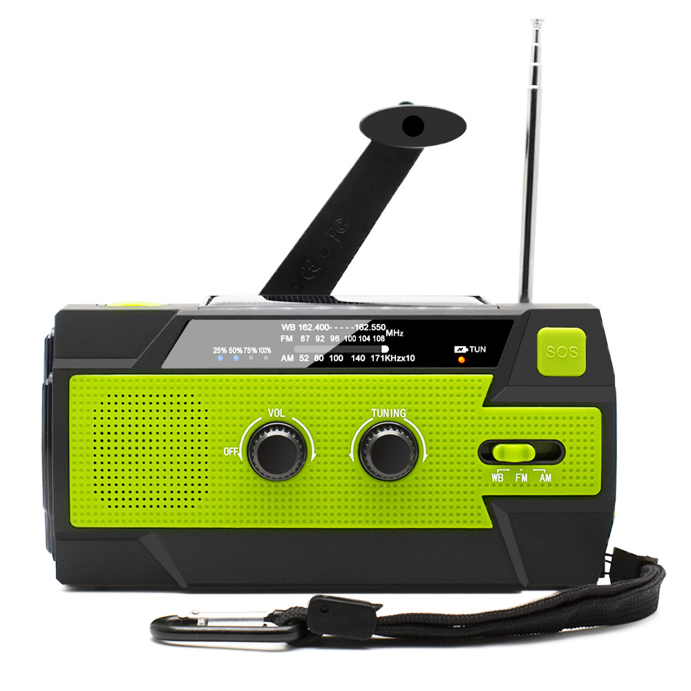 Radio de emergencia al aire libre de emergencia de prevención de desastres manual linterna multifuncional de Amazon carga solar eléctrica