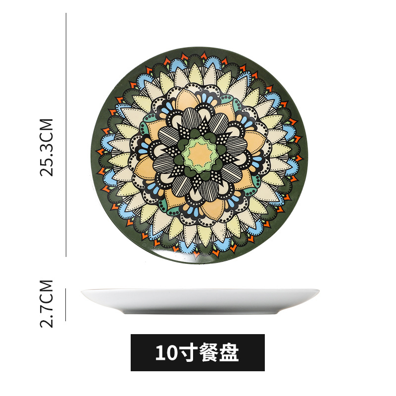 Placa de vajilla de cerámica placa pintada a mano Bohemia placa plana decorativa decoración de pared plato doméstico placa poco profunda placa occidental