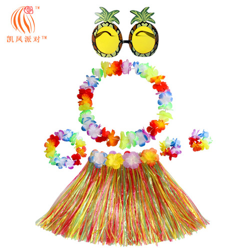 Hawaii 30CM single-layer grass skirt classic garland four-piece set pineapple glasses 6-piece combination set