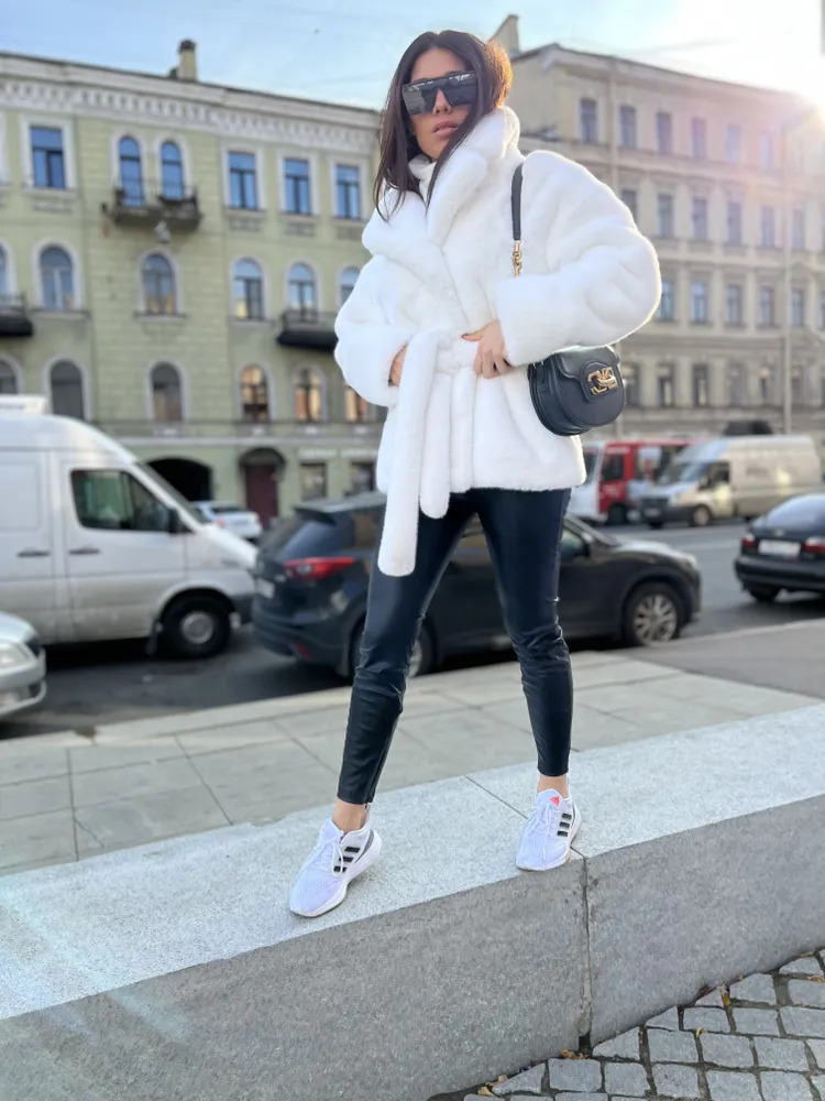 Women's Clothing 2024 fur coat rabbit fur lapel fur coat thick warm belt coat for women_voghion.com