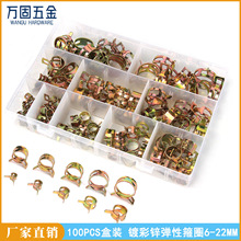 厂家直销 100pcs盒装 镀彩锌弹性箍圈6-22mm 水管夹卡箍抱箍组合