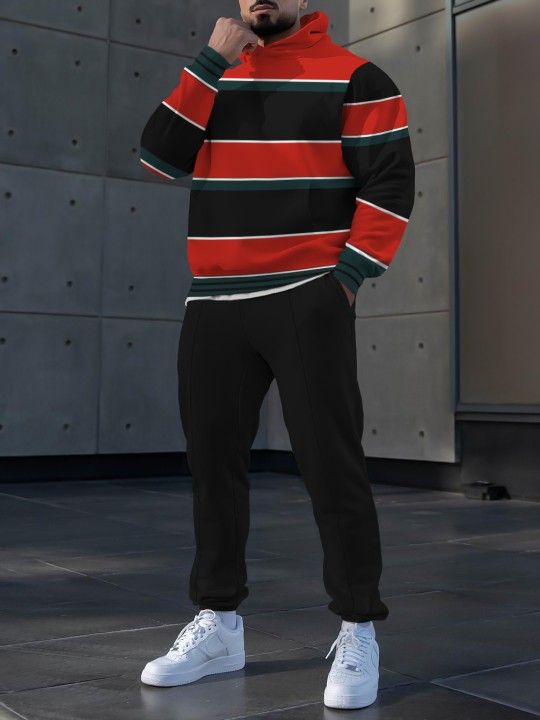 Pantalones de suéter con capucha de estilo personalizado de dos piezas con estampado digital a rayas clásico MC11-ML1