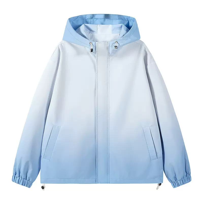 跨境欧码渐变色防风防泼水夹克男士春秋季宽松连帽情侣款外套男款