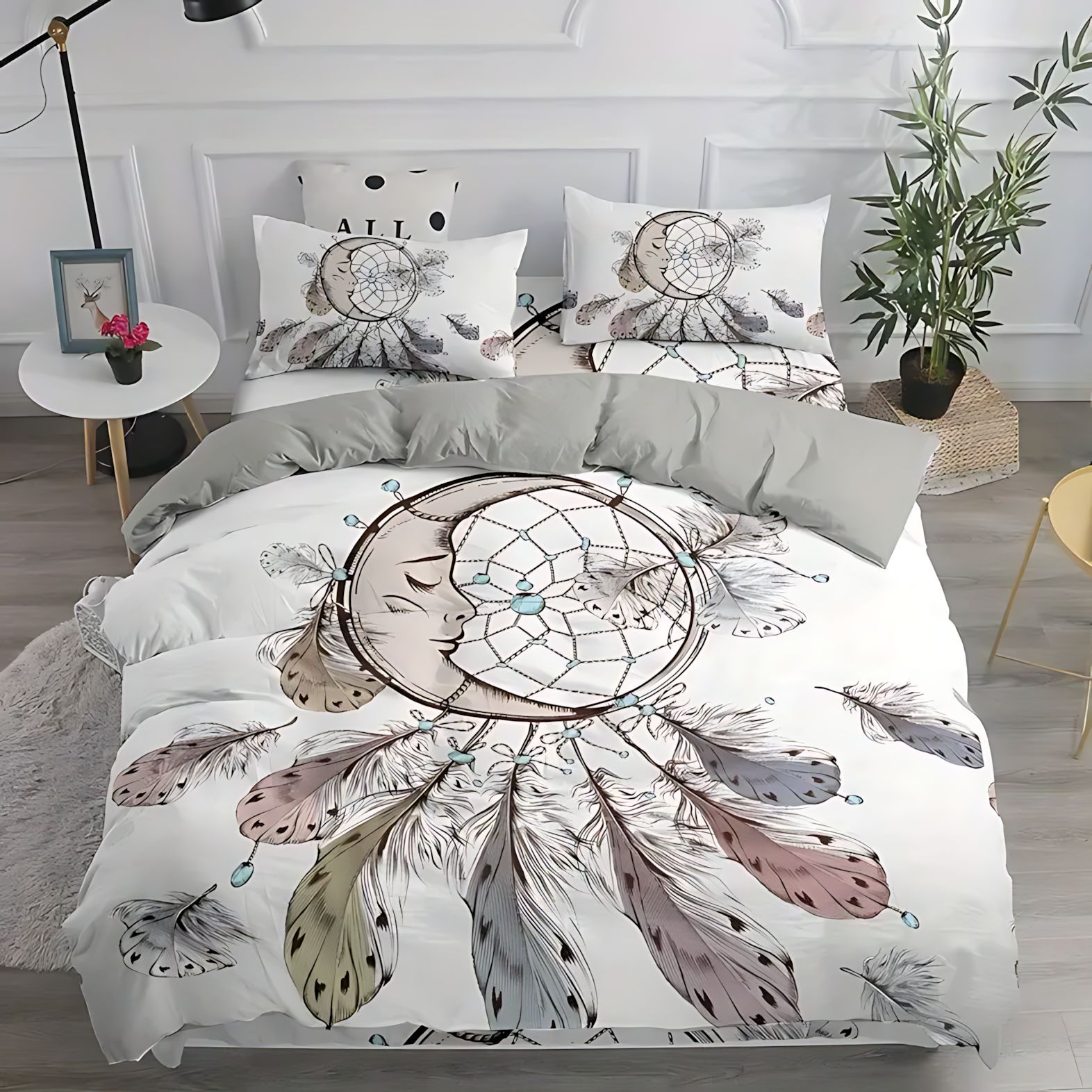 TEMU / JIT Moda clásica plumas de mármol HD impresión digital colcha de colcha de cama set