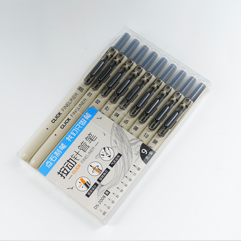 Dianshi Ds-2008 Press Needle Pen Hook Line Pen Quick-Drying Water-Resistant and Light-Resistant Drawing Student Comic Stroke Pen