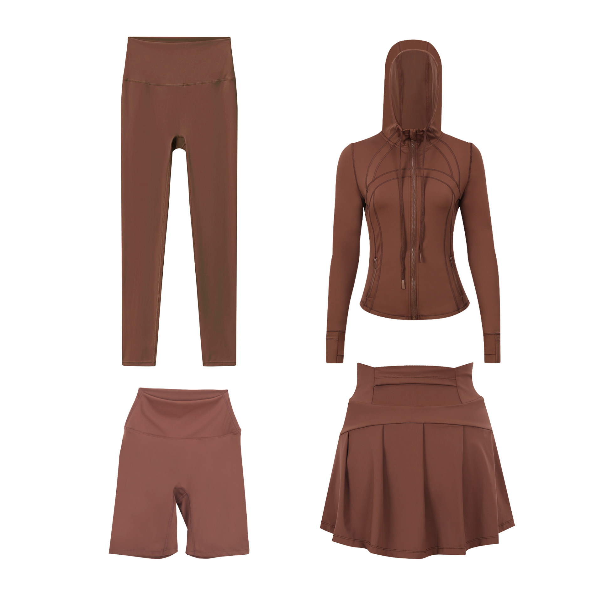 Women's Four Piece Set Sportswear Hooded Jacket Cropped Pants Short Skirt Slim Fit Outerwear Elastic Sports Jacket_ecoleips.com