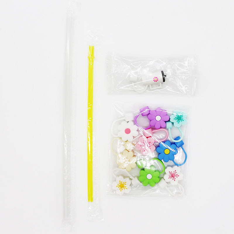 Funda de silicona suave para pajitas, éxito de ventas en Amazon, funda para pajitas de vasos Stanley de 7-10 mm, tapa de pajita con diseño de flores de dibujos animados