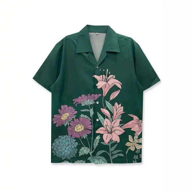 Мужская летняя рубашка с кубинским воротником, коротким рукавом, новая модная тенденция, простая 3D-печать, повседневная и универсальная.