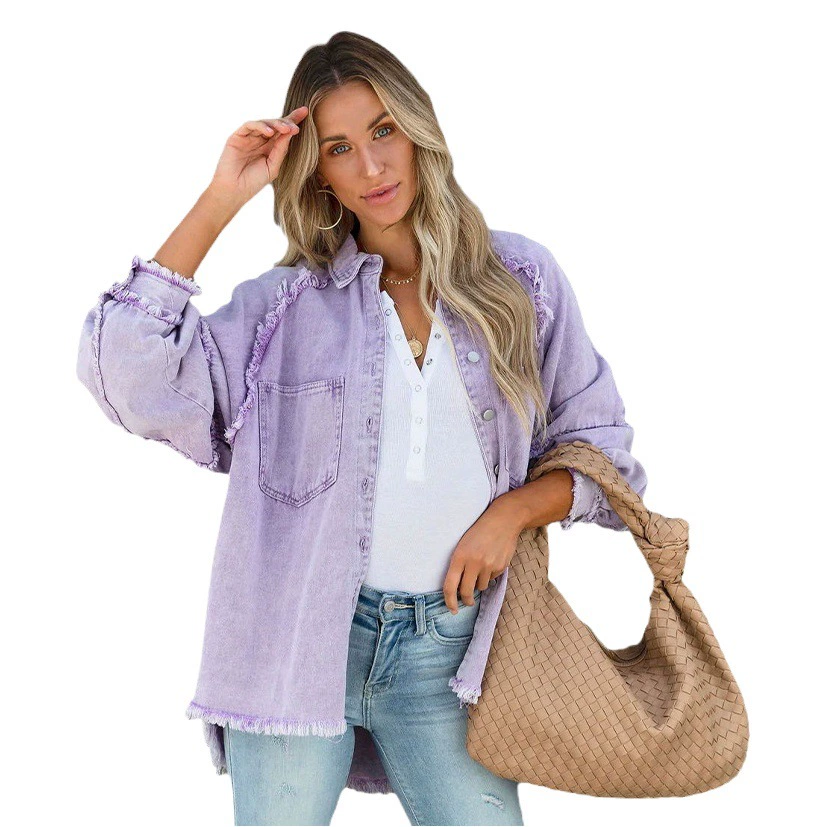 Европа и США осень и зима Новый длинный Свободный Грубый шить карман трансграничной Амазонки рубашка джинсовое пальто женщин