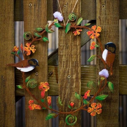 Cross-border metal garden art garland tit metal garland bird window hanging garland iron wreath bird window pendant