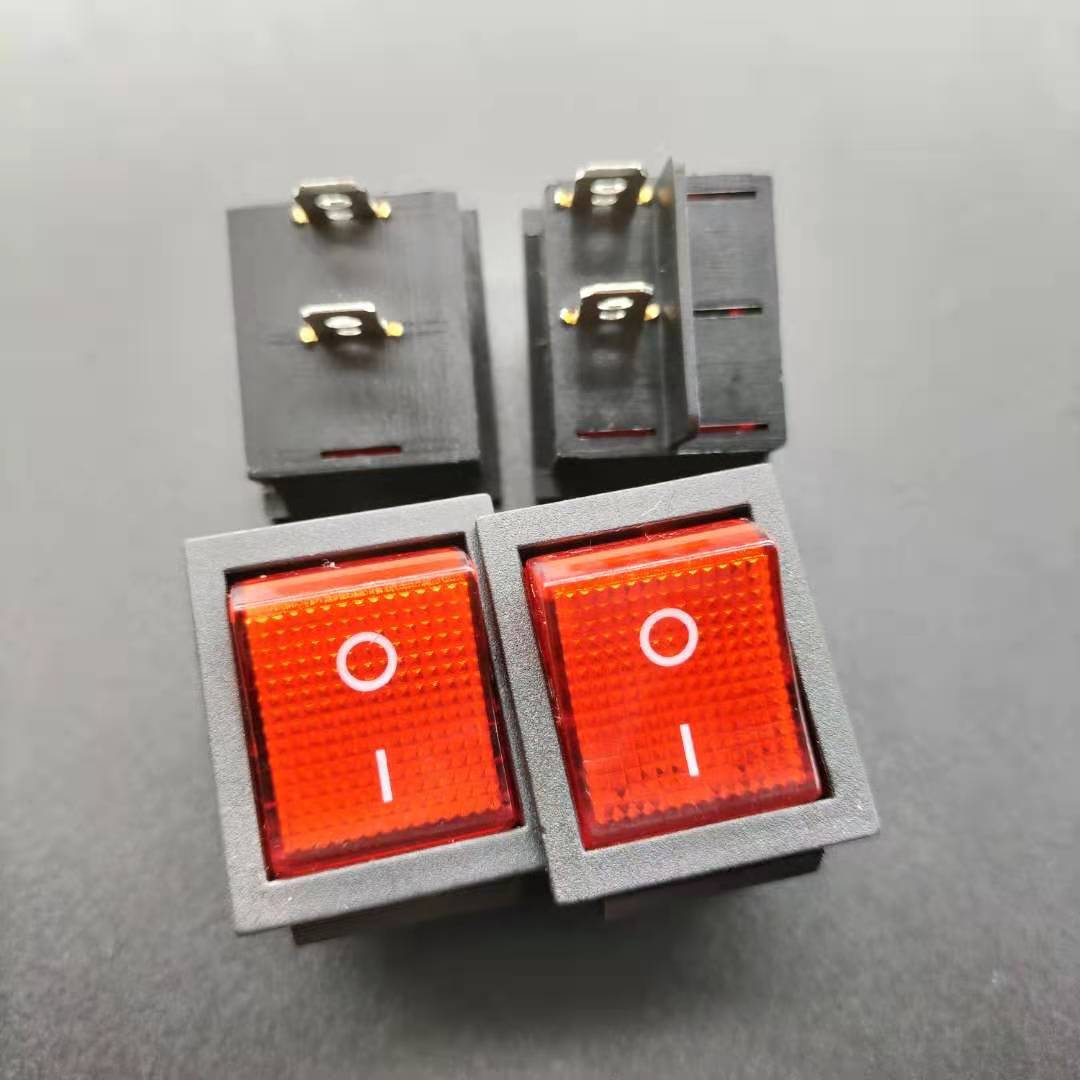 D4四脚黑色机器控制开关31*25安装面板kcd4两脚透明红盖船型开关